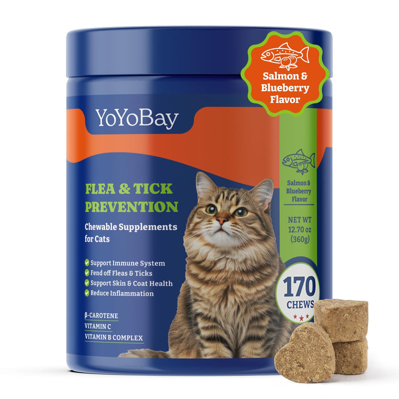 Flea and Tick Prevention for Cats Chewable - 170 Soft Chews, Salmon & Blueberry Flavor - Cats Flea and Tick Treatment Chewable, Natural Defense - Cats Immune Support Supplement 170 Chews - BeesActive Australia