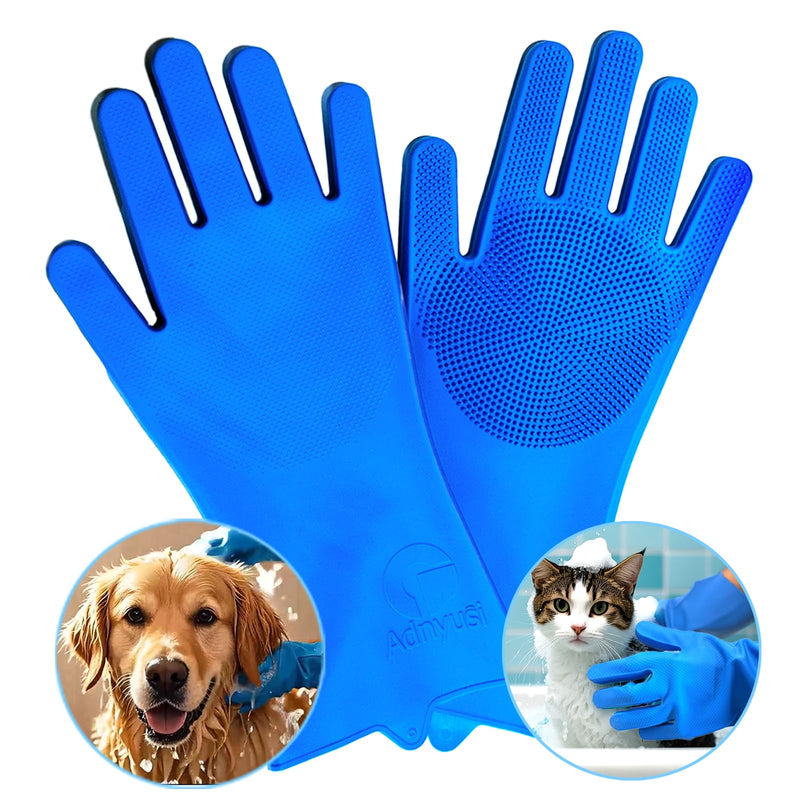 Pet Grooming Gloves-Heat Resistant Silicone Gloves with High Density Teeth Enhanced Five Finger Design for Bathing and Massage Effective Removal of Dogs Cats Rabbits Sheep with Hair Pet Floating Hair - BeesActive Australia