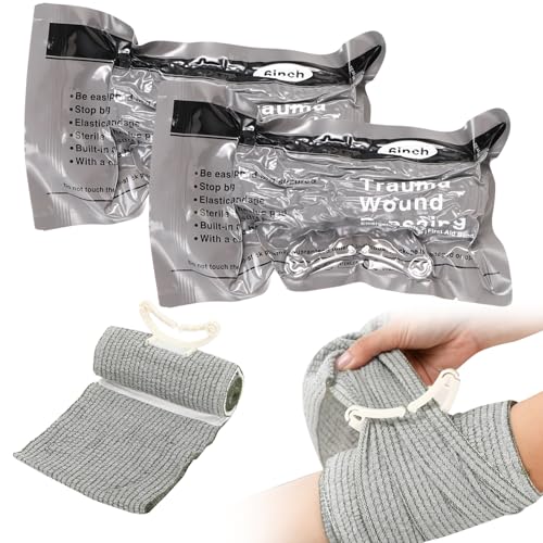 6" Israeli Style Emergency Bandage Sterile Vacuum Sealed Compression Trauma Wound Dressing for Bleeding Control, Medical Trauma Kit, Gun Shot, First Aid IFAK 2 Count