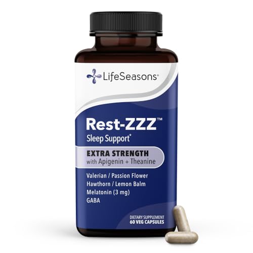 Rest-ZZZ Extra Strength - Sleep Support Supplement - Fall Asleep & Stay Asleep - Calms Nervous System - Naturally Ease Muscle Tension & Restlessness - Low Dose Melatonin GABA & Apigenin - 60 Capsules 60 Count (Pack of 1)