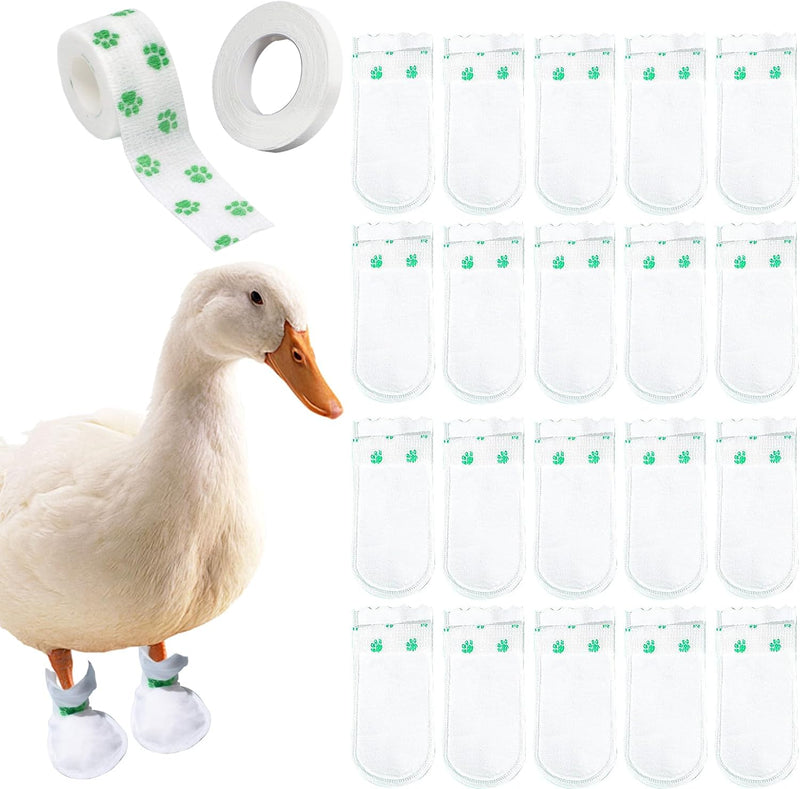20 Pcs Disposable Booties for Duck Feet, Bumble Foot Wound Care Treatment for Real Duck Pet Duck Supplies with Green Bandage, Large Size - BeesActive Australia