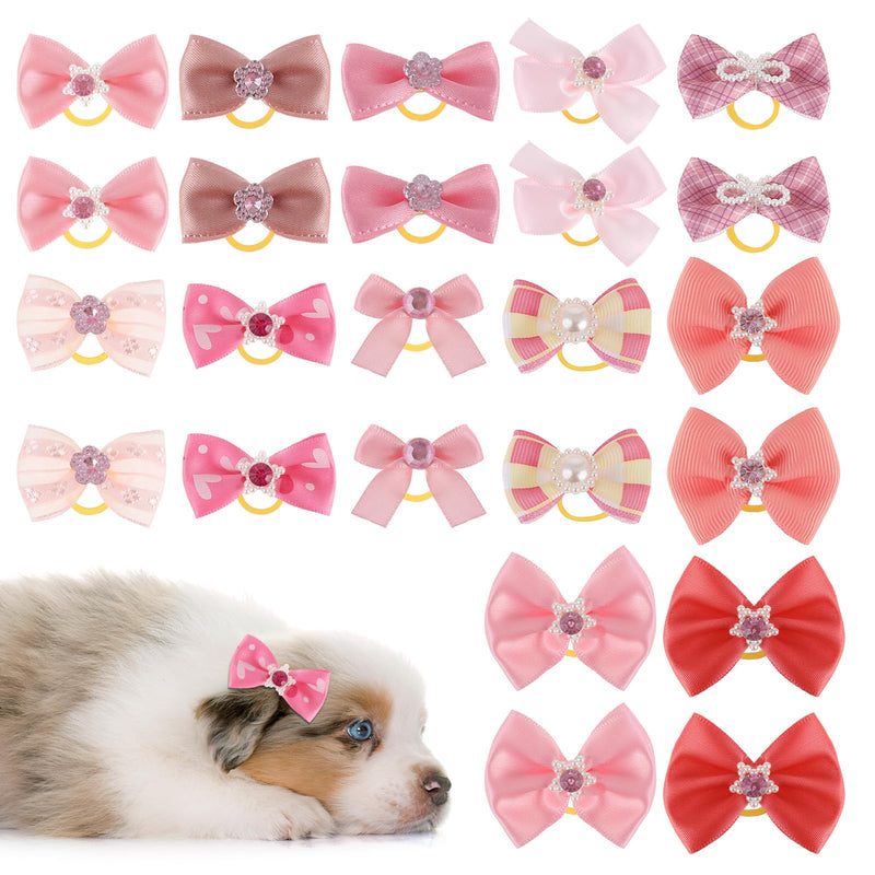 24Pcs Pink Dog Bows Small Size Dog, Small Dog Hair Bows, Puppy Bows for Dogs Ears, Girl Puppy Hair Bows, Cute Yorkie Hair Accessories for Large Dogs Puppies - BeesActive Australia