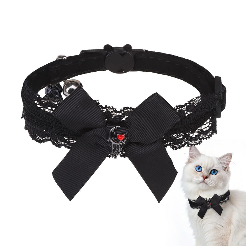 EXPAWLORER Cat Collar with Bells,Adjustable Soft Velvet Cat Collar Breakaway with Flower Accessory,Safety Quick Release Gothic Style Pet Collar for Cat,Kitten,Small Dog Black - BeesActive Australia