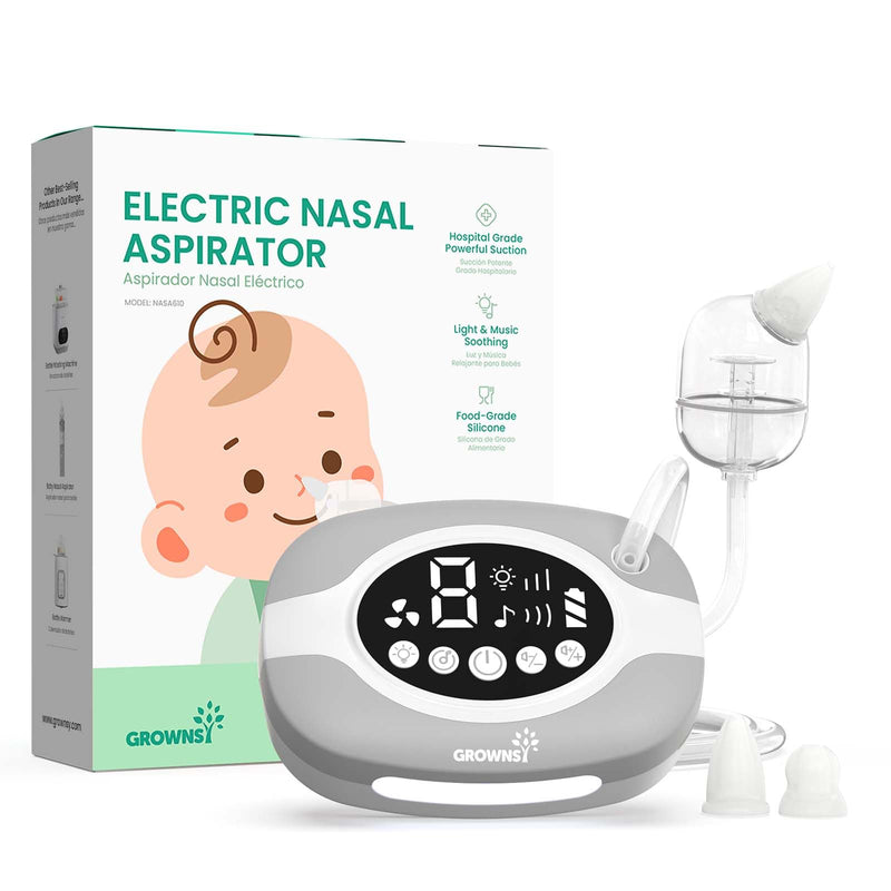 GROWNSY Electric Nose Suction for Baby, Hospital-Grade Nasal Aspirator with Night Light,Soothing Lullabies, Baby Nose Sucker with 9 Adjustable Suction Levels Grey Standard