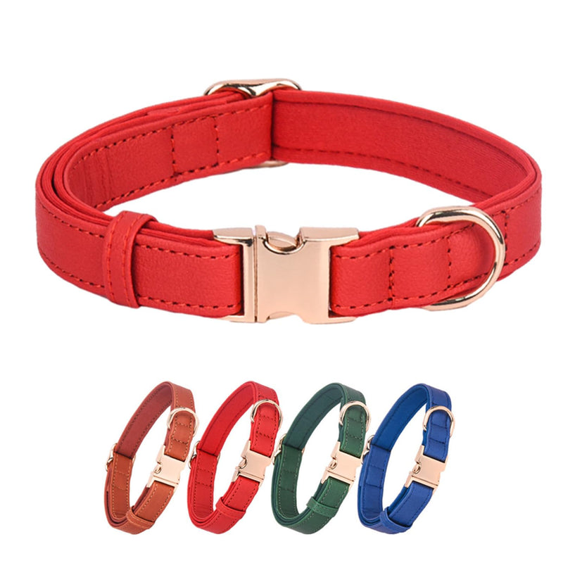 Dog Collar Leather Soft PU with Neoprene Inner Quick Release Gold Metal Buckle for Small Medium Large Dogs(M Red) M - BeesActive Australia