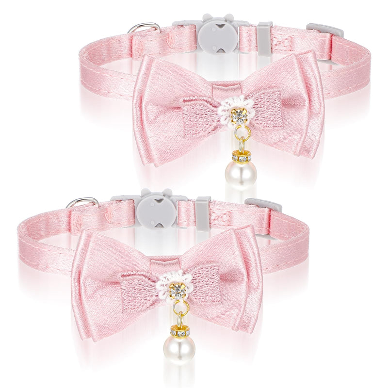 Pink Cat Collar Breakaway Cat Collar with Bowtie and Flower,Cat Collars for Girl Cats,Cute Soft Pearl Cat Collar Adjustable Cat Collar - BeesActive Australia