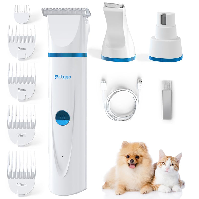 3-in-1 Dog Grooming Clippers Kit - Rechargeable Low Noise Pet Trimmer Set with Paw Trimmer, Cordless Nail Grinder, Shaver for Small Dogs & Cats - Includes 4 Guide Combs & USB Cable - BeesActive Australia