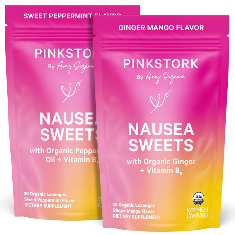 Pink Stork Organic Sweets Bundle, Peppermint + Ginger, 60 Lozenges | Morning Sickness Support, Motion Sickness Support, Added Vitamin B6, 1st Trimester Pregnancy Must Haves