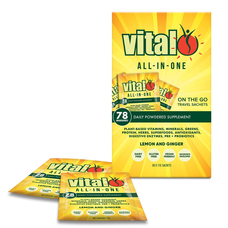 Vital All-in-One Daily Health Supplement, Lemon Ginger, 0.35oz Pkt, 30 Pack | Natural Greens Superfood Powder for Energy & Health, Super Greens Powder Drink Mix with Probiotic & Antioxidant Support 0.35 Ounce (Pack of 30)