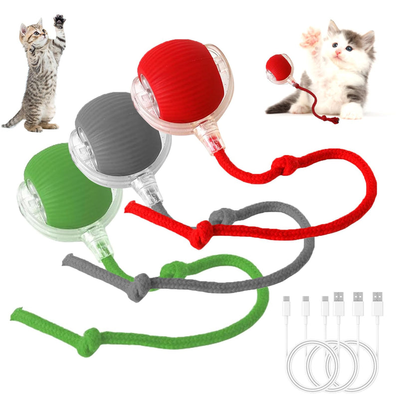 3pcs Interactive Rolling Dog Ball Interactive Dog Toys Electric Dog Ball Toy Rolling Dog Ball Cat Toys 360° Smart Automatic Rolling Ball Toy for Indoor Dogs/Cats（Red+Green+Gray） 3pc-Green+Red+Grey