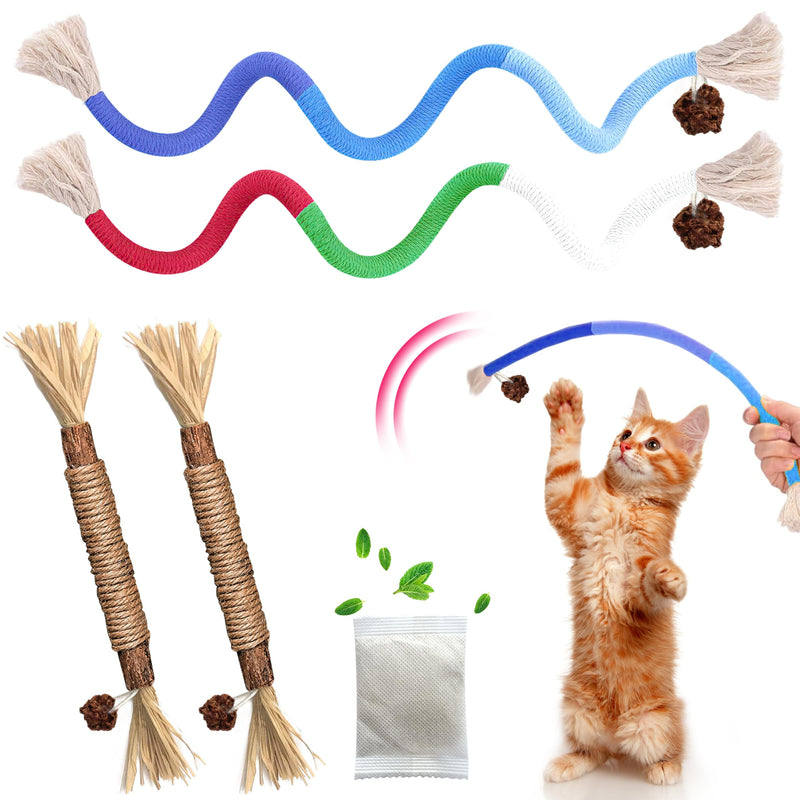 4 Pcs Cat & Kitten Chew Toy, Cat Toys Chew Ropes and Silvervine Cat Chew Sticks with Refillable Natural Catnip Bag for Teeth Cleaning, Safe Interactive Cat Toys for Indoor Cats 4 Pack - BeesActive Australia