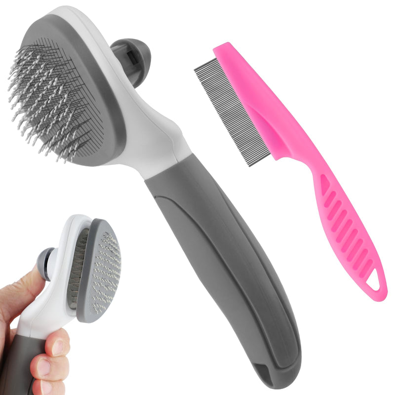 Cat Brush for Shedding, Cat Hair Brush with Release Button for Indoor Cats Dogs Self Cleaning Grooming(Dark Grey) - BeesActive Australia