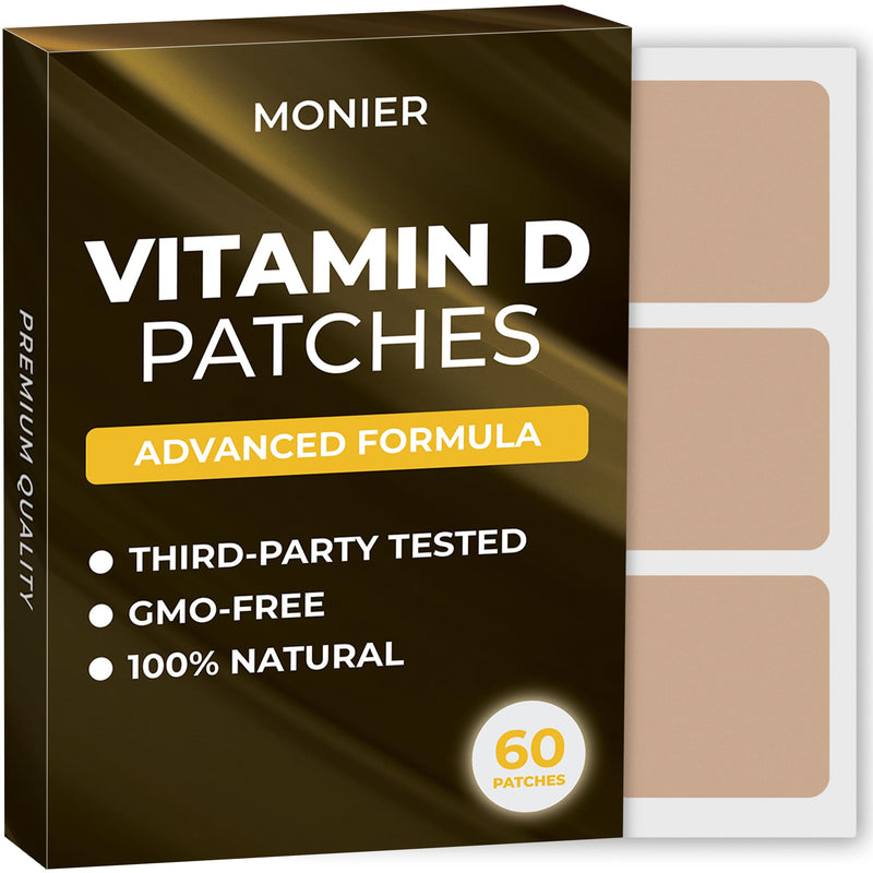 MONIER D3 Patches (Pack of 60) - 100% Natural D Patch for Women and Men | With Calcium, Magnesium, K2, Immune & Body Support, Enhanced Formula