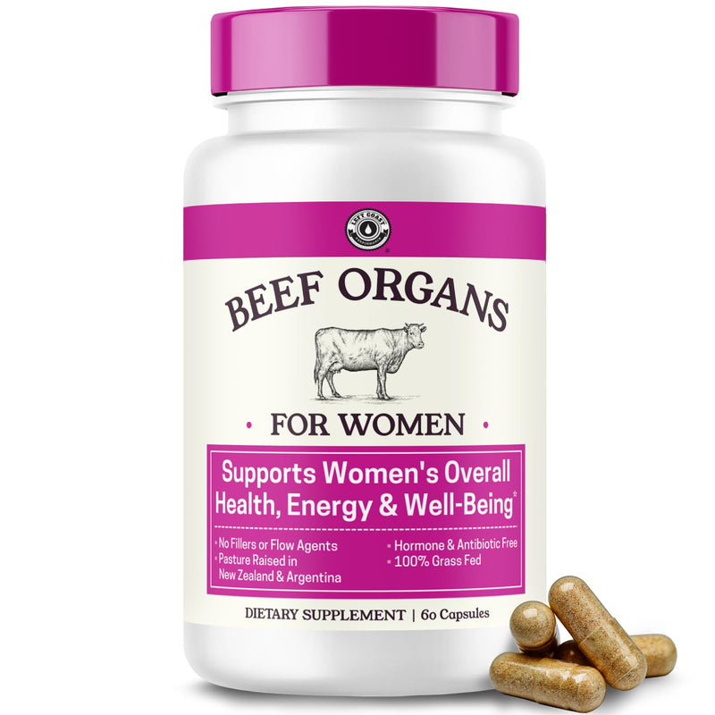 Beef Organ Supplement for Women, 60 Capsules | Beef Liver, Kidney, Heart and Uterus Tissue - Supports Women's Energy & Health - Grass Fed, Pasture Raised, 3rd Party Tested 60 Count (Pack of 1)