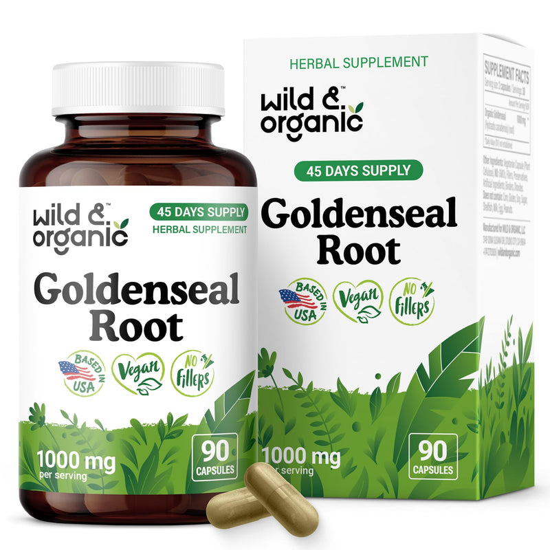 Wild & Organic Goldenseal Root Capsules 1000mg - Immune & Lung Support - 90 Goldenseal Root Powder Capsules - 45 Days Supply - Vegan, No Fillers, Non-GMO - BeesActive Australia