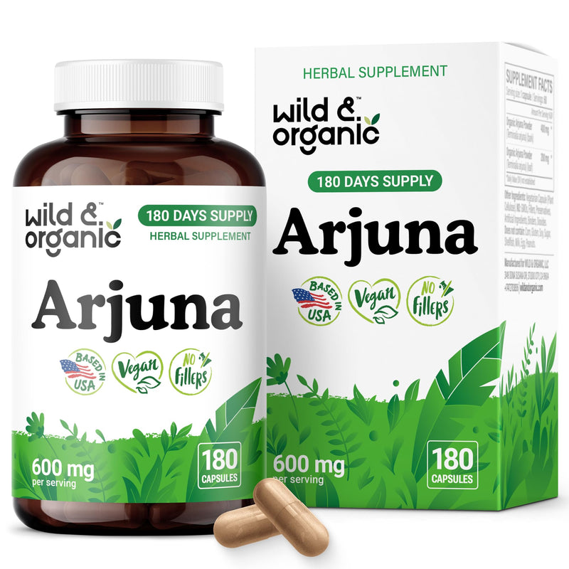 Wild & Organic Arjuna Bark Capsules - Overall Support - Arjuna Powder Supplement - 180 Herbal Capsules - 6-Month Supply - Terminalia Bark & Leaf Extract - Vegan, No Fillers, Non-GMO - BeesActive Australia