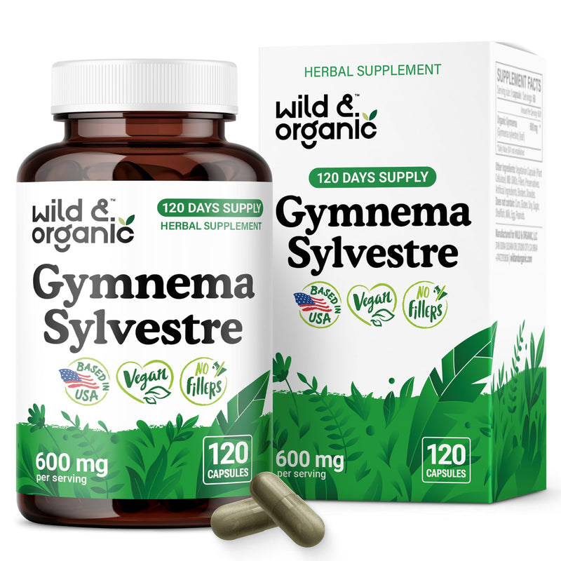 Wild & Organic Gymnema Sylvestre Capsules 600 mg - Overall Support - Natural Gymnema Supplement - Gurmar Herb Powder - 120 Days of Supply - Vegan, No Fillers, Non-GMO - 120 Count - BeesActive Australia