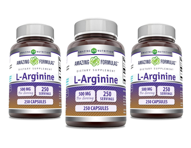 Amazing Formulas L-Arginine Supplement | 500 Mg Per Serving | Capsules | Amino Acid Supplement for Men & Women | Non-GMO | Gluten Free | Made in USA (3 Pack | 250) 3 Pack | 250 Count