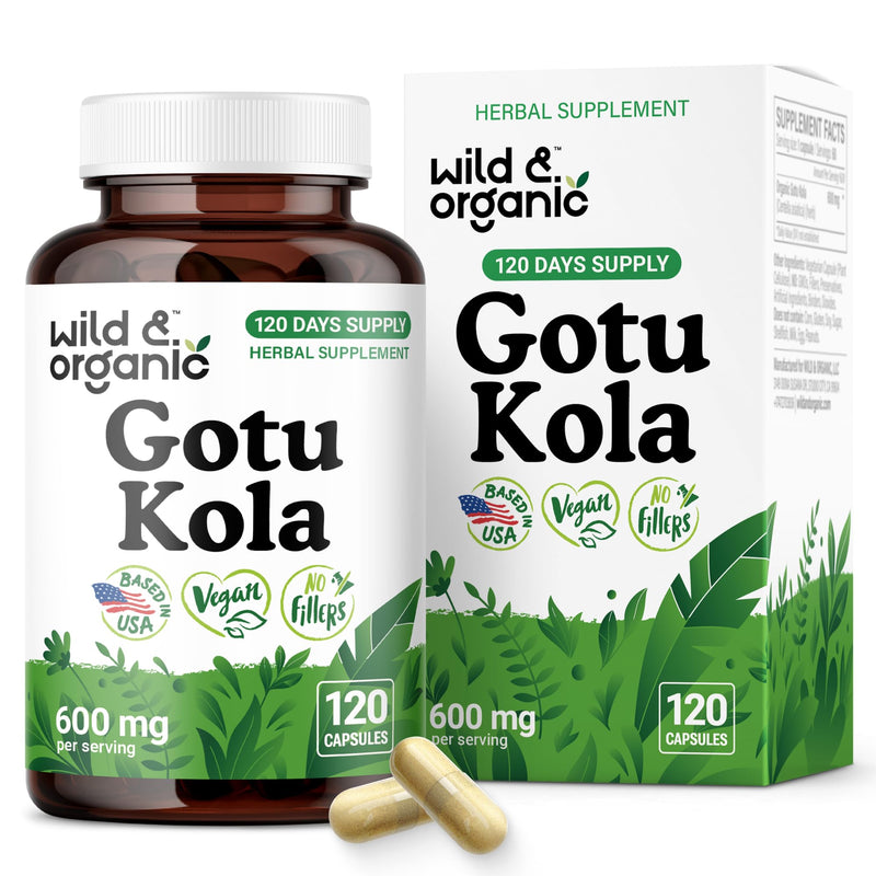 Wild & Organic Gotu Kola Capsules 600 mg - Brain & Focus Support - Gotu Kola Supplement - Centella Asiatica Powder - 120 Days of Supply - Vegan, No Fillers, Non-GMO - 120 Count - BeesActive Australia