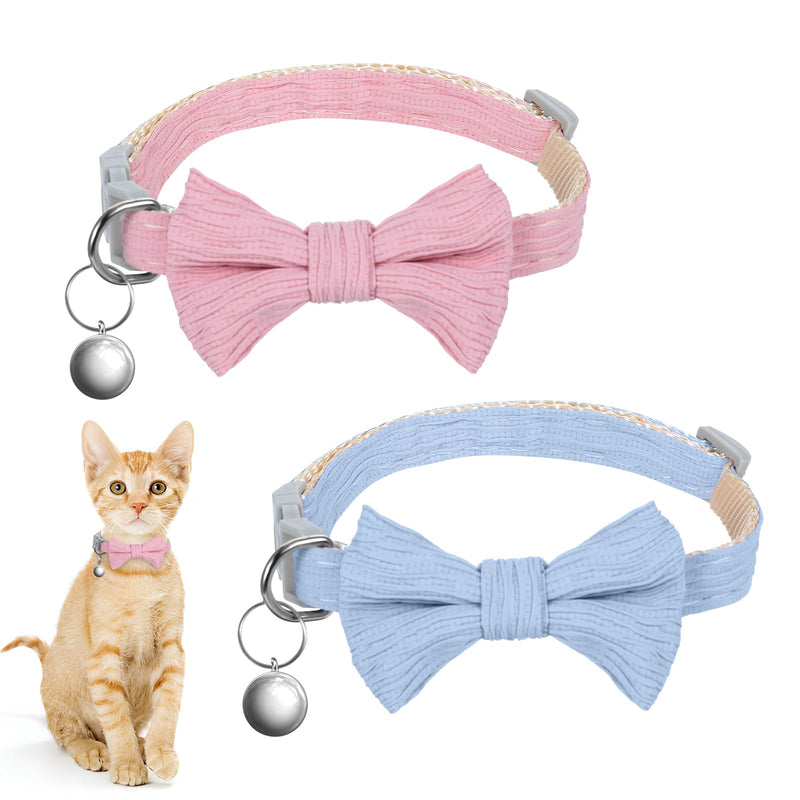 2pcs Cat Collar with Bells, Adjustable Breakaway Kitten Collars with Removable Bowtie, Soft and Comfortable Cat Collars for Cats, Perfect for Daily Wear, Parties, and Special Occasions - BeesActive Australia