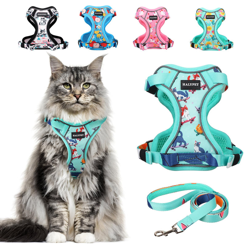 Cat Harness and Leash Set [MAX Safety 4th-Gen] Cute Escape Proof Vest Harness for Girl Cat Walking, Comfortable Adjustable Leash and Reflective Strips for Outdoor Kitten, M Purrfect Green H603 Pro Purrfect Green Medium - BeesActive Australia