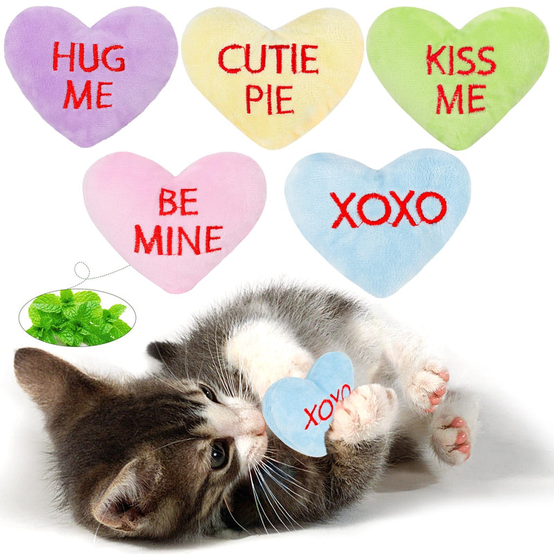 FOIMAS 5pcs Heart Catnip Toys,Valentine's Day Teething Chew Catnip Plush Toys for Valentine's Day Pet Presents Relieve Stress Cat Lovers Gifts Kitty Toys Cat Teething Chew Toy - BeesActive Australia