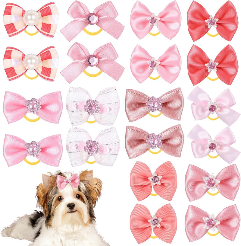 20pcs Dog Hair Bows with Rubber Bands, Handmade Puppy Hair Bows Cute Dog Bow Hair Tie Elastic Pet Puppy Hair Clip Multiple Style Dog Hair Accessories for Yorkie Puppy Pomeranian Dogs - BeesActive Australia