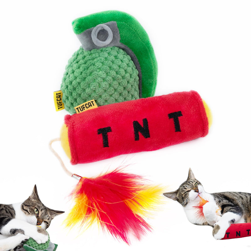 Cat Toys TNT and Grenade Value 2-Pack, Catnip Toys for Cats of All Breeds, Cat Toys for Indoor Cats, Kitten Toys, Action Themed Fun with Crinkle, Jingle Sound and Feathers for Kicking, Biting, Chewing - BeesActive Australia