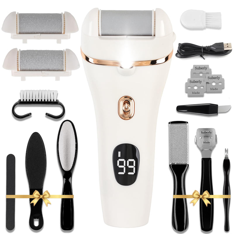 Electric Callus Remover for Feet, 17-in-1 Professional Pedicure Kit, Foot Scrubber Electric Foot File for Hard Cracked Dry Dead Skin, 3 Rollers, 2 Speed, Battery Display White-0001 1.0 - BeesActive Australia