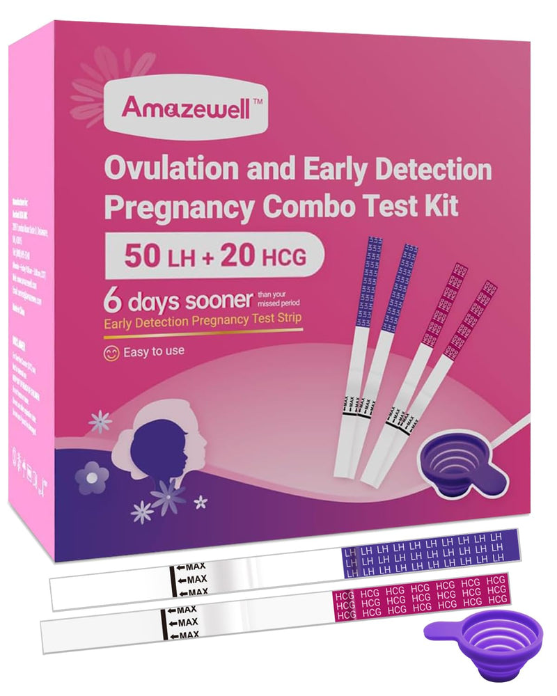 Ovulation Test Strips and Pregnancy Test Strips Kit, Ovulation Strips Tracker Fertility Test for Women, 50 LH Test + 20 HCG Test + 1 Reusable Urine Cup, Ovulation Predictor Kit for Home 70 Count (Pack of 1) - BeesActive Australia