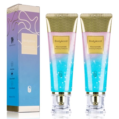 2 Pack BodyAccel Niacinamide Whitening Toothpaste, Triple Whitening Niacinamide Toothpaste, Brightens and Whitens Teeth, Natural Gentle, Fresh Breath 2pack
