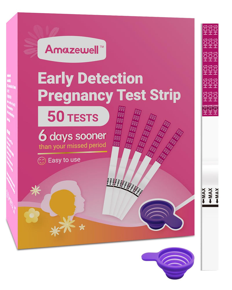 Early Detection Pregnancy Test Strips, Amazewell hCG Test Strips Easy at Home Pregnancy Tests Bulk, Over 99% Accuracy, 50 Pack Pregnancy Test Kits for Women with 1 Reusable Urine Cup - BeesActive Australia