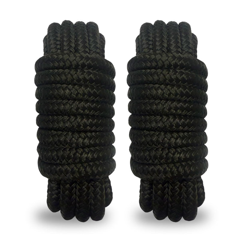 Dock Lines Boat Rope, Double Braided,1/2 inch Diameter, 15 Feet Long, with 12 inch Splicing Eyelets, for Mooring Small to Medium Sized Boats up to 35 Feet. (Black, 1/2" x 15', 2 Pack) 1/2" x 15'（2 Pack） Black