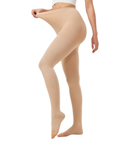 NURCOM Compression Pantyhose, Open Toe 20-30mmhg Open Toe Beige Large