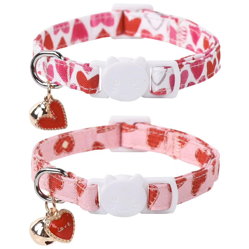 Lionet Paws 2pcs Pack Valentine's Day Cotton Cat Collar,Breakaway Buckle with Pink Red Heart Cute Adjustable Cat Kitten Collar,Ideal for Girl Cats Uniform Red Hearts&Hearts - BeesActive Australia