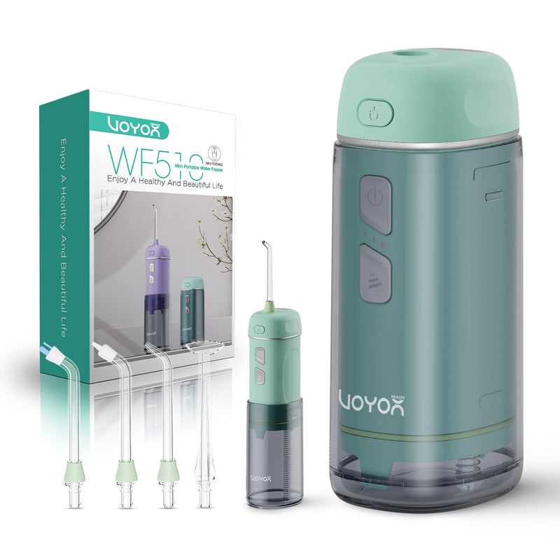 VOYOR-HEALTH Portable Water Flosser Cordless, Mini Travel Oral Irrigator with Telescopic Water Tank, IPX7 Waterproof Water Dental Flosser for Teeth Cleaning Braces & Dental Care WF510 (Light Green) Light Green