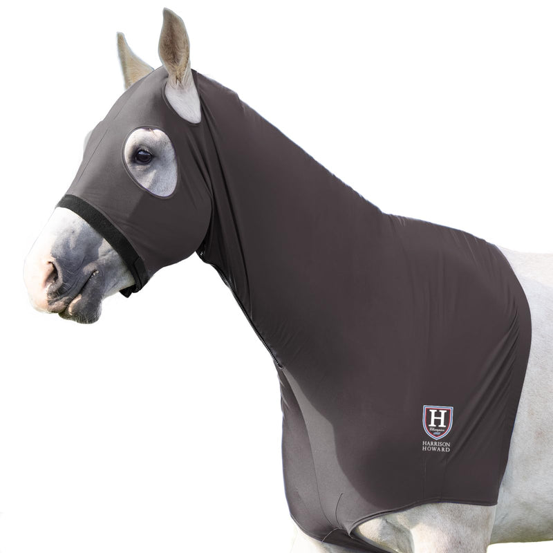 Harrison Howard Stretch Hood No Eye/Ear Covers Head, Shoulders, Mane, Chest, Withers Perfect for Show/Event Preparation-Grey M - BeesActive Australia