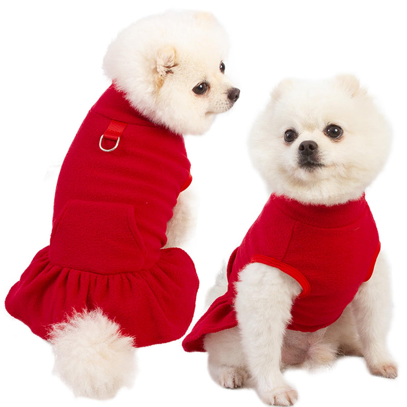 Small Dog Fleece Shirt Turtleneck Dog Sweater Vest, Dog Winter Fall Clothes Dog Sweatshirt with D Ring, Warm Dog Fleece Dresses Pet Pullover Puppy Jacket, Dog Cold Weather Coat Pet Apparel Red Large - BeesActive Australia