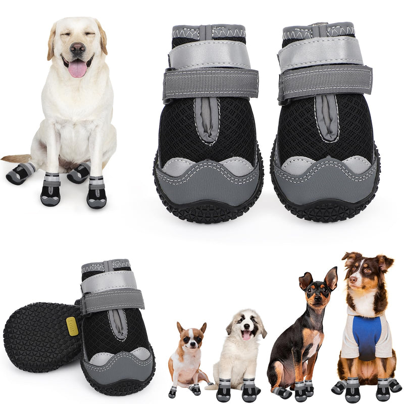 Dog Shoes for Large Small Medium Size Dogs,Dog Boots & Paw Protectors to Prevent Licking,Dog Booties with Reflective for Outdoor Winter Snow, Hiking,Hot Pavement,Hardwood Floors(Black Grey,Size3) Black Grey 3 - BeesActive Australia
