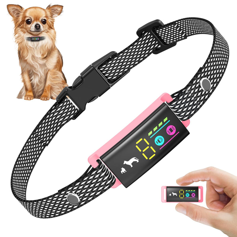 Anti-Bark Collar for Small Dogs, No Shock Bark Collar with Beep & Vibration, 1-5 Sensitivities Adjustable, Rechargeable Barking Collar, IP67 Waterproof - Humane Bark Collars, Peach Pink - BeesActive Australia