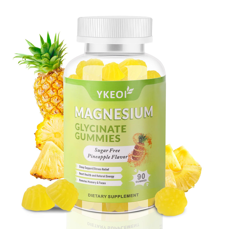 90 CT Magnesium Glycinate Gummies 500 mg with Ashwagandha,Sugar Free Magnesium Supplement Triple Magnesium Complex with Citrate,Malate,Vitamin C D3 B6,for Women and Men Kids Sleep Relaxation Pineapple 90 Count (Pack of 1)