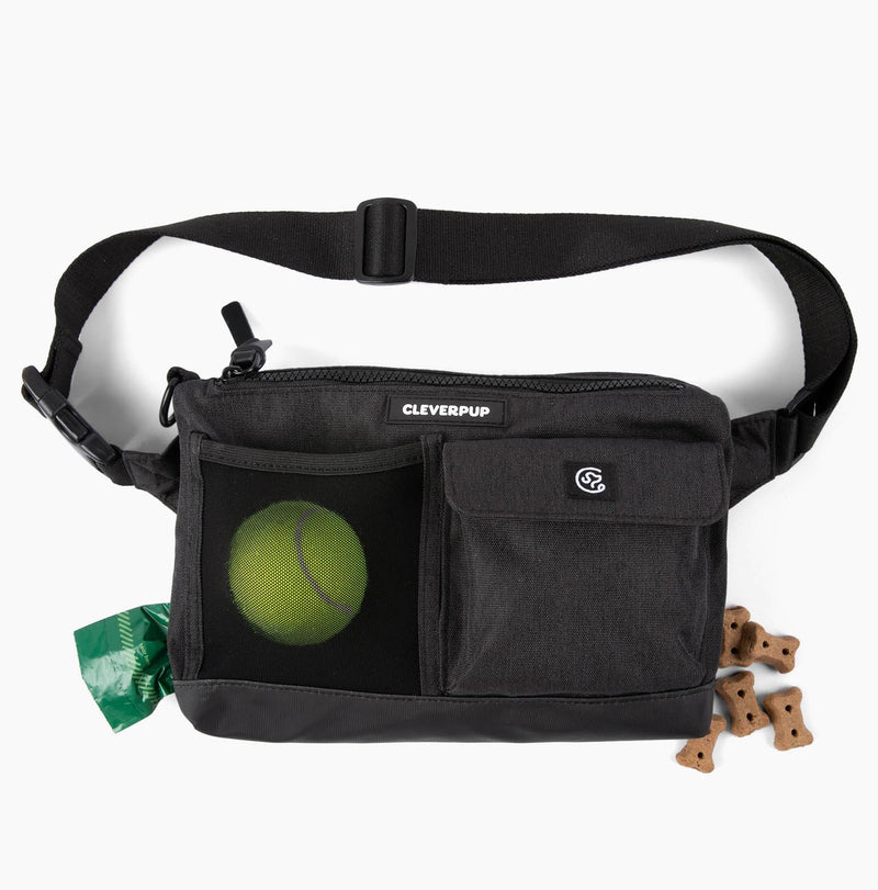 Dog Walk & Train Sling Bag - Hands-Free 2-In-1 Treat Pouch, Poop Bag Holder, Clicker, Phone Pocket - Crossbody/Fanny Pack, Adjustable Strap - Graphite - BeesActive Australia