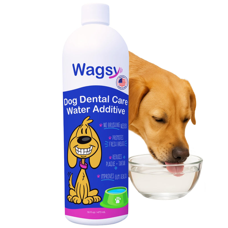 WAGSY Dog Breath Freshener & Dental Care Water Additive for Dogs Teeth - Made in USA, Naturally Derived Dog Mouthwash for Bad Breath, Plaque & Tartar Control, Whiter Teeth & Fresh Breath
