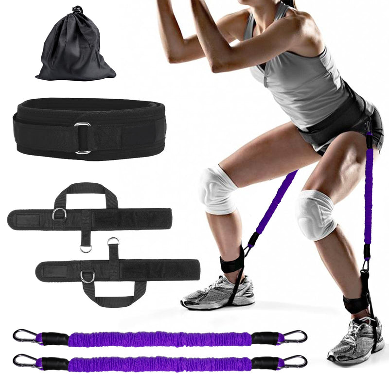 Vertical Jump Trainer Leg Strength Ankle Resistance Bands Set with Cuffs Workout Equipment for Leaping Fitness Basketball Volleyball Football Tennis Jumping Strength Training Equipment Purple - 50LB - BeesActive Australia