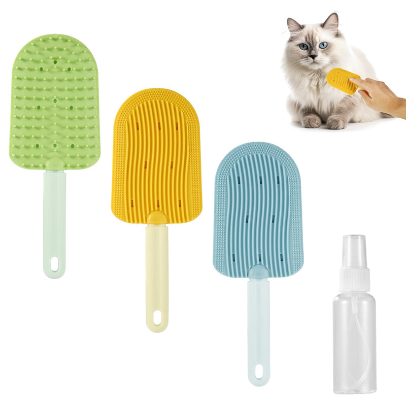 3pcs Cat Tongue Combs, 2024 New Cat Grooming Brushes with 1 Spray Bottle Cat Shedding Brush for Long Haired Cats Ice Cream Cat Fur Remover Comb for Easily Removes Fur Reducing Hairballs - BeesActive Australia