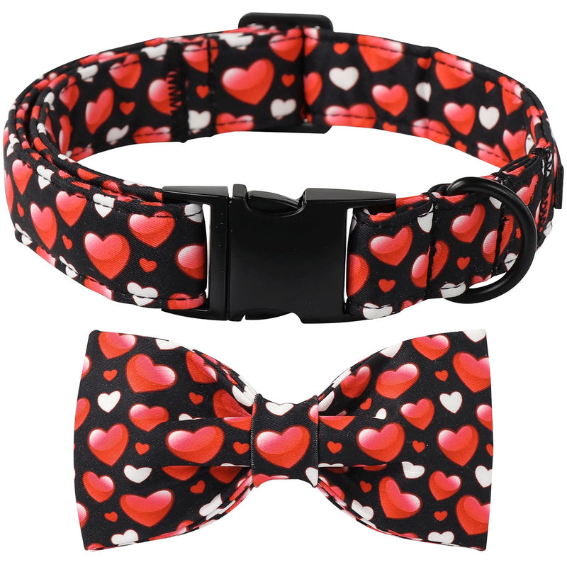 Lionet Paws Valentine's Day White Dog Collar, Cute Heart Black Dog Collar for Medium Dogs, Adjustable Cotton Love Pet Collars for Small Medium Dogs Medium (Pack of 1) Black Hearts - BeesActive Australia