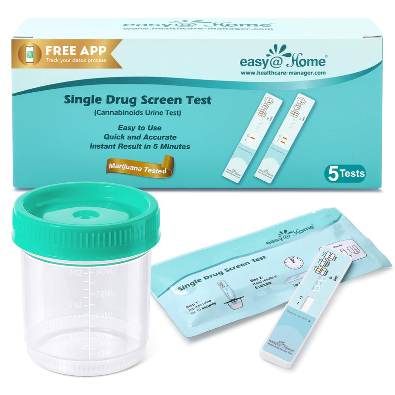 Easy@Home Marijuana THC Test Kit with Urine Cup: 5 Pack Highly Accurate Urine Drug Screen Tests for Weed/Cannabis, Standard Detection Threshold 50ng/mL, Instant Results in 5 Min - BeesActive Australia