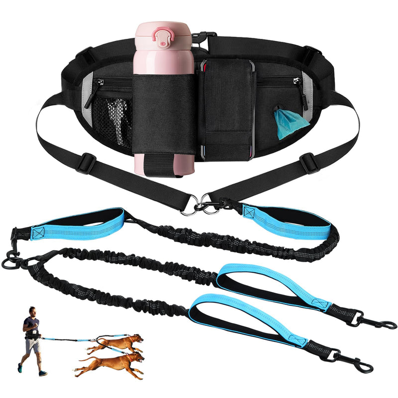 Hands Free Dog Leash for Two Dogs with Adjustable Waist Belt, Double Waist Leash for Dog Walking Training Jogging, Dog Running Leash Hands Free for Medium & Large Dogs, Dual Dog Leash for 2 Dogs Blue For 2 Dog - BeesActive Australia