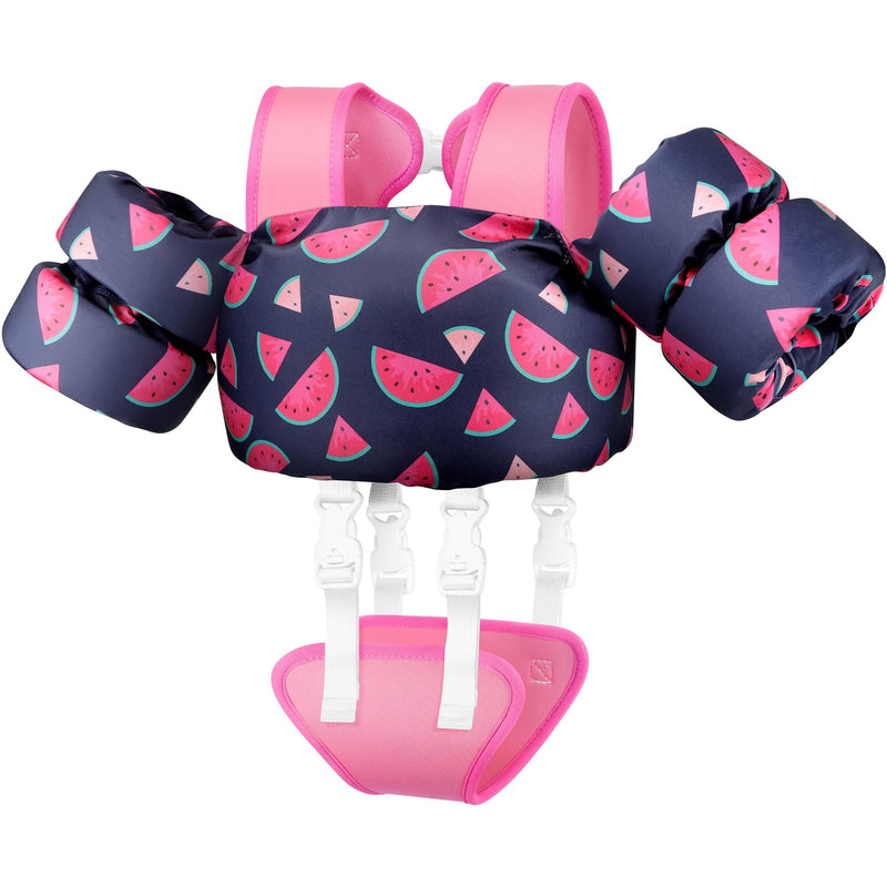 Vvinca Toddler Swim Vest for Kids 13-30lbs/ 30-66lbs Boys Girls Puddle Kid Jumper Toddlers Pool Floaties Jacket with Adjustable Crotch Strap Sleeves Shoulder for 1-3-10 Yrs Baby Infant Learn to Swim 01-Watermelon S（13-30lbs）