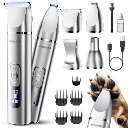 oneisall 4 in 1 Dog Grooming Kit with LCD Display Silver